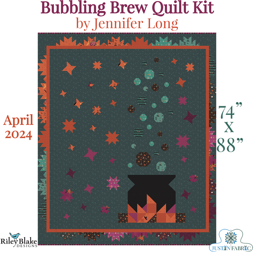 Bubbling Brew Quilt Kit featuring Little Witch by Jennifer Long | Pre-order (April 2024) -KT-BUBBLINGBREW-DARK - Justin Fabric!