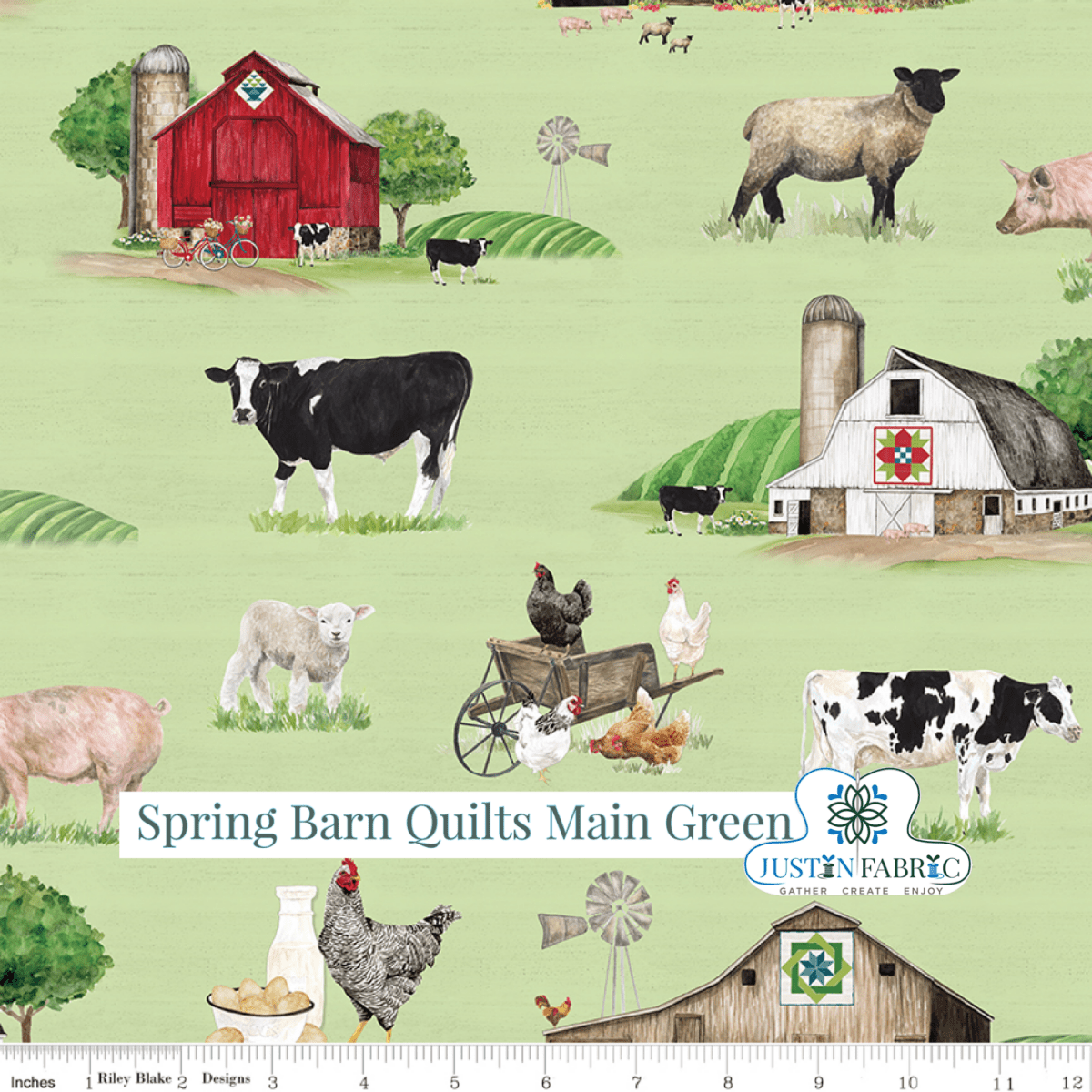 Spring Barn Quilts Main Green Yardage| SKU: CD14330-GREEN Pre-order (January 2024) -CD14330-GREEN - Justin Fabric!