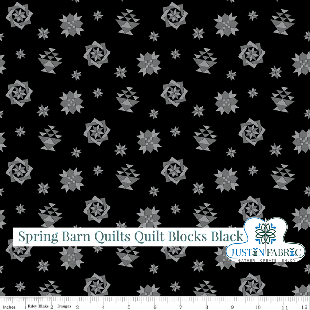 Spring Barn Quilts Quilt Blocks Black Yardage| SKU: C14332-BLACK Pre-order (January 2024) -C14332-BLACK - Justin Fabric!