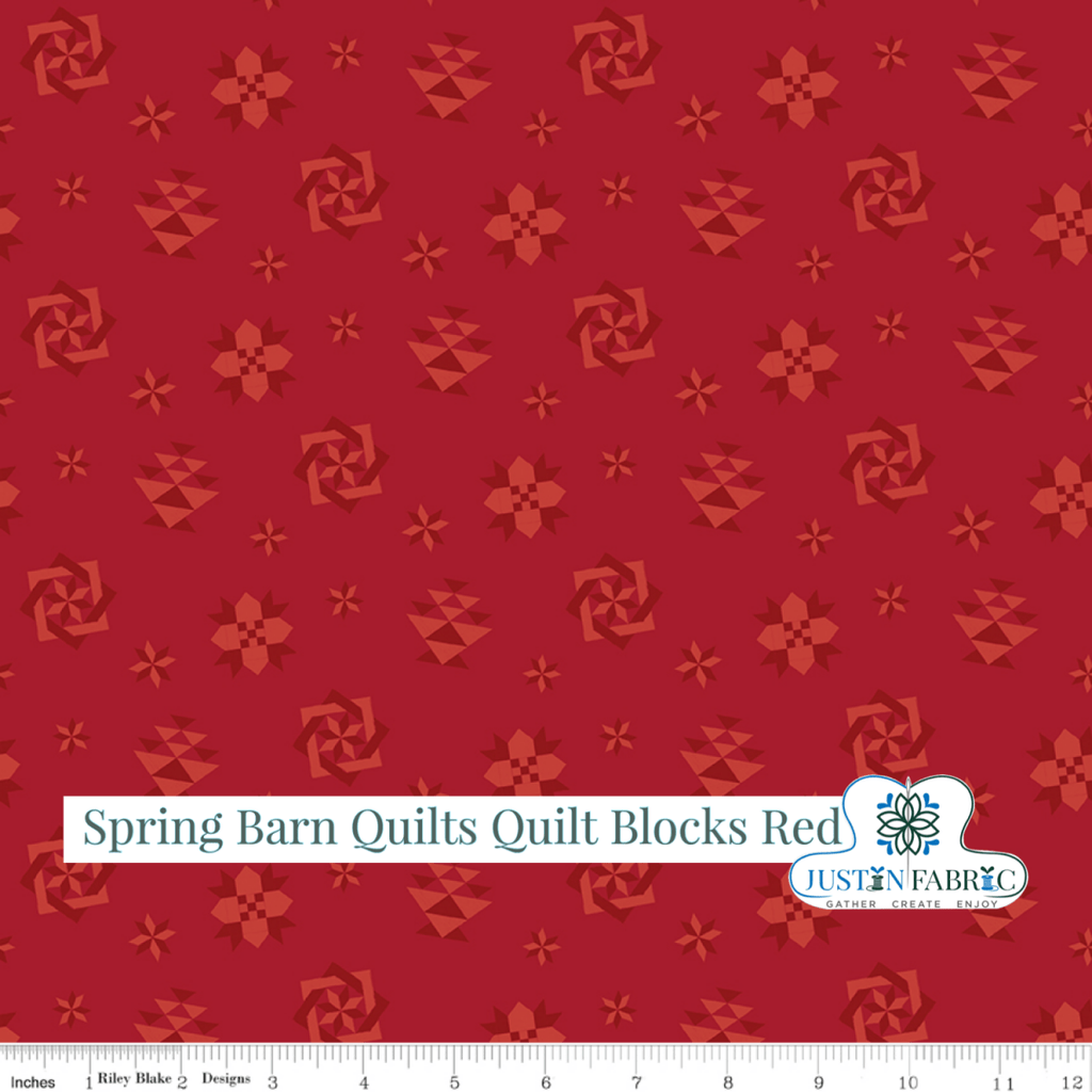 Spring Barn Quilts Quilt Blocks Red Yardage| SKU: C14332-RED Pre-order (January 2024) -C14332-RED - Justin Fabric!