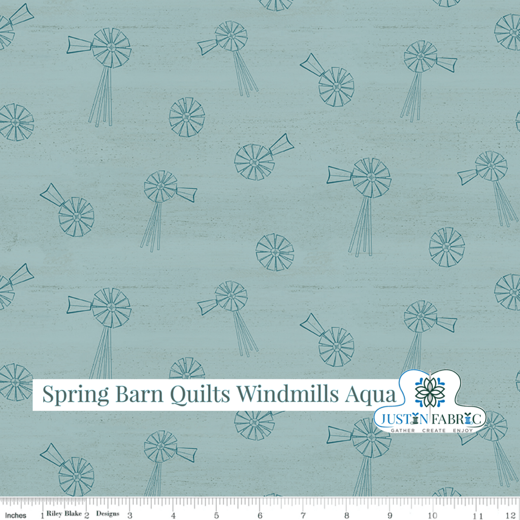 Spring Barn Quilts Windmills Aqua Yardage| SKU: C14333-AQUA Pre-order (January 2024) -C14333-AQUA - Justin Fabric!