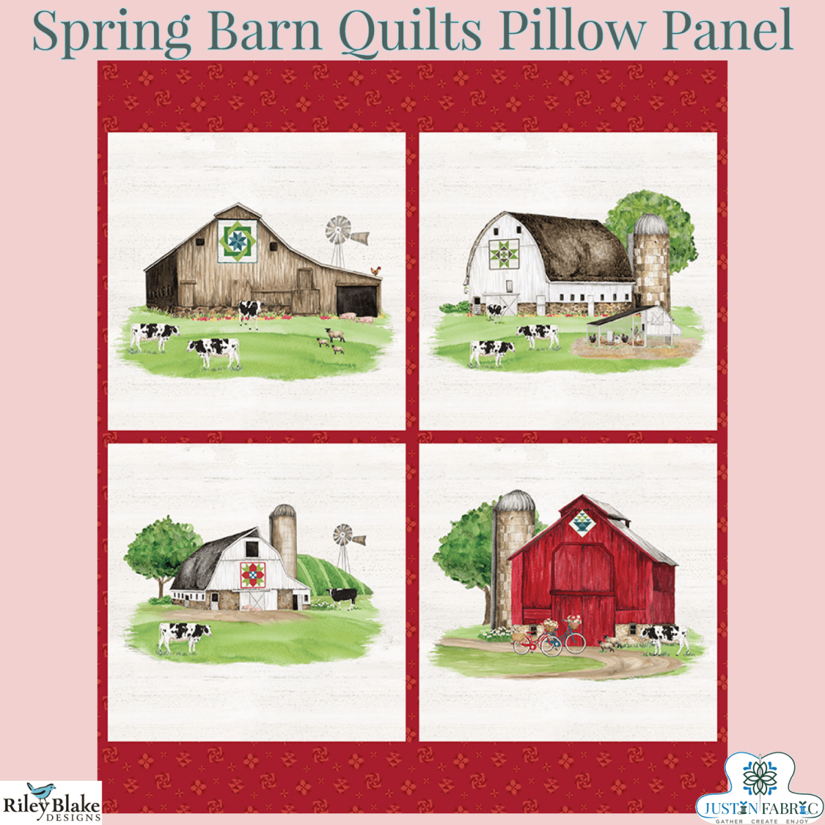 Spring Barn Quilts Pillow Panel by Tara Reed | Riley Blake Designs PD14336-PANEL Pre-order (January 2024) -PD14336-PANEL - Justin Fabric!