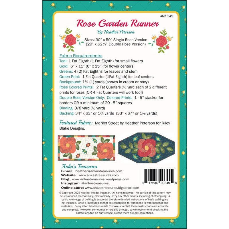 Rose Garden Runner Pattern by Heather Peterson | P154-ROSEGARDEN -P154-ROSEGARDEN - Justin Fabric!