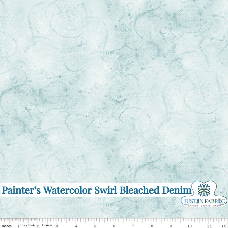 Painter’s Watercolor Swirl Bleached Denim Yardage by J Wecker Frisch | Riley Blake Designs SKU: C680-BLEACHEDDENIM -C680-BLEACHEDDENIM - Justin Fabric!