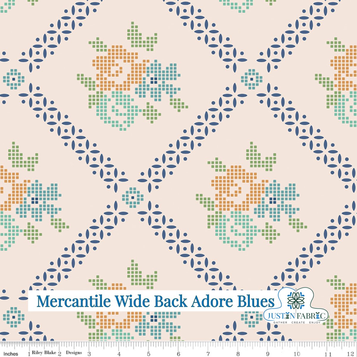 Mercantile Wide Back Adore Blues Yardage by Lori Holt | Riley Blake Designs, SKU: WB14408-BLUES Pre-Order January 2024 -WB14408-BLUES - Justin Fabric!