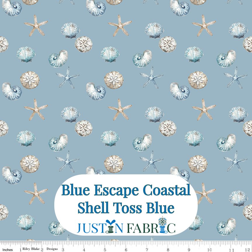 Blue Escape Coastal Shell Toss Blue Cotton Yardage by Lisa Audit | Riley Blake Designs -C14513-BLUE - Justin Fabric!