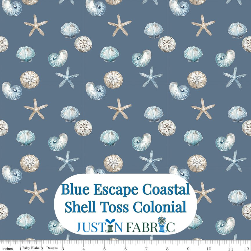 Blue Escape Coastal Shell Toss Colonial Cotton Yardage by Lisa Audit | Riley Blake Designs -C14513-COLONIAL - Justin Fabric!