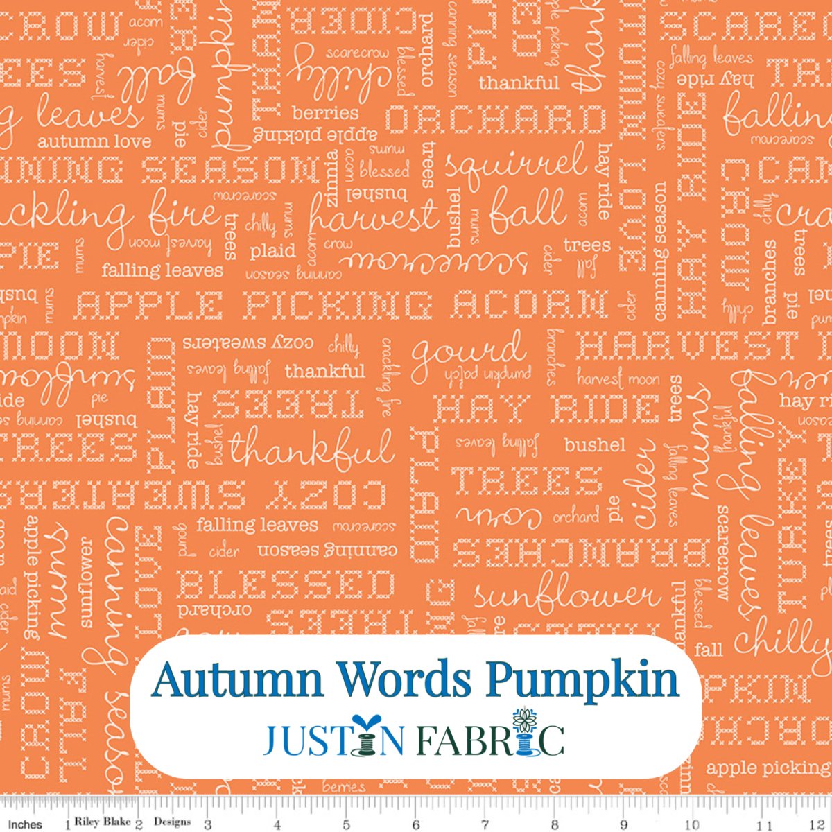 Autumn Words Pumpkin Cotton Yardage by Lori Holt | Riley Blake Designs -C14667-PUMPKIN - Justin Fabric!