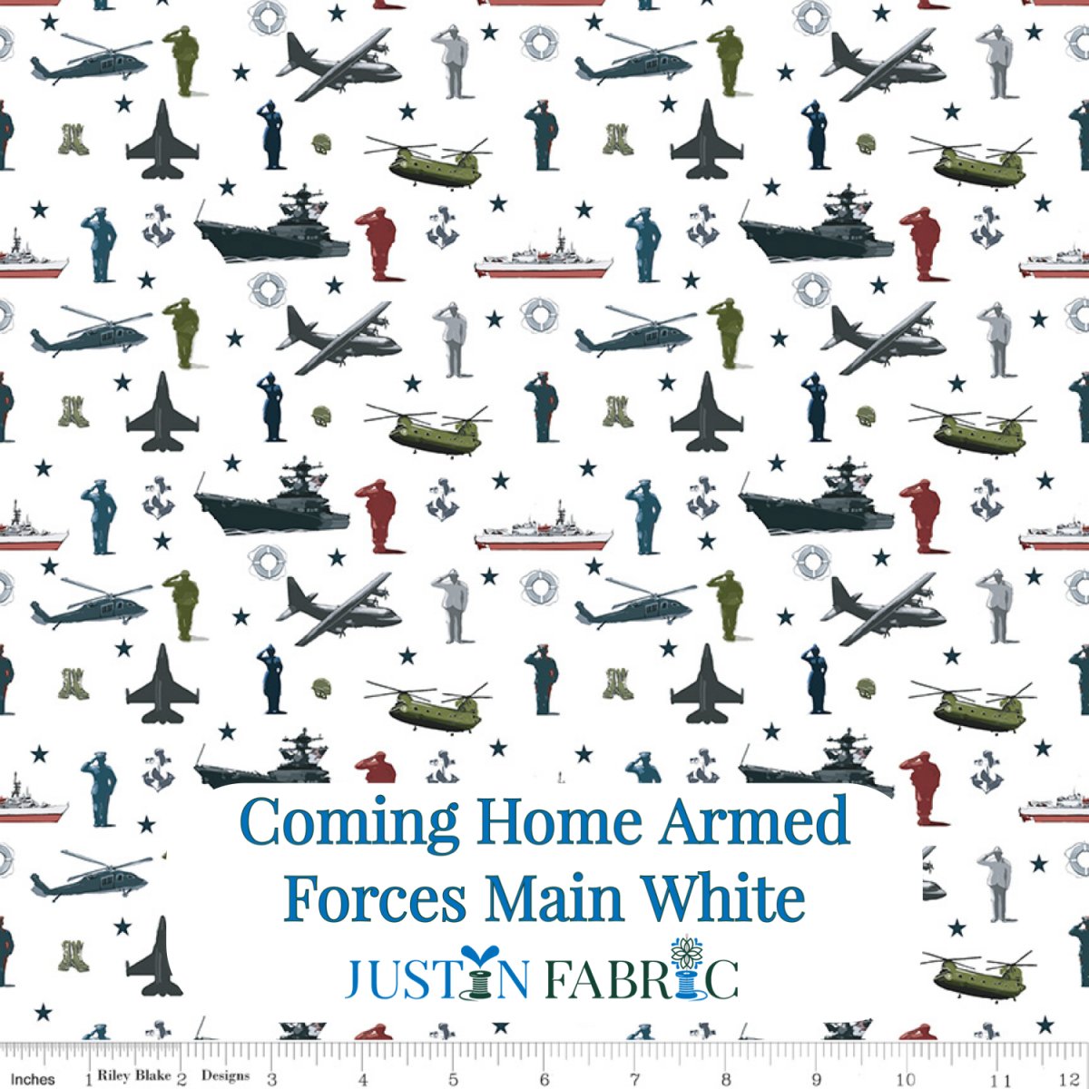 Coming Home Armed Forces Main White Yardage by Vicki Gifford | Riley Blake Designs -C14420-WHITE - Justin Fabric!