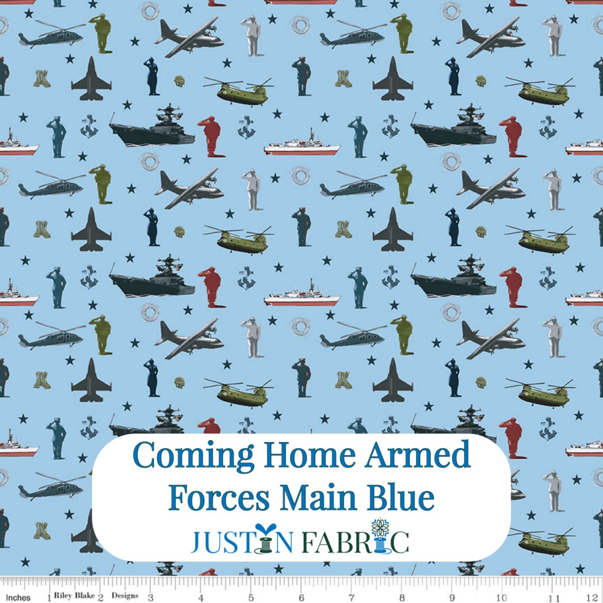 Coming Home Armed Forces Main Blue Yardage by Vicki Gifford | Riley Blake Designs SKU: C14420-BLUE