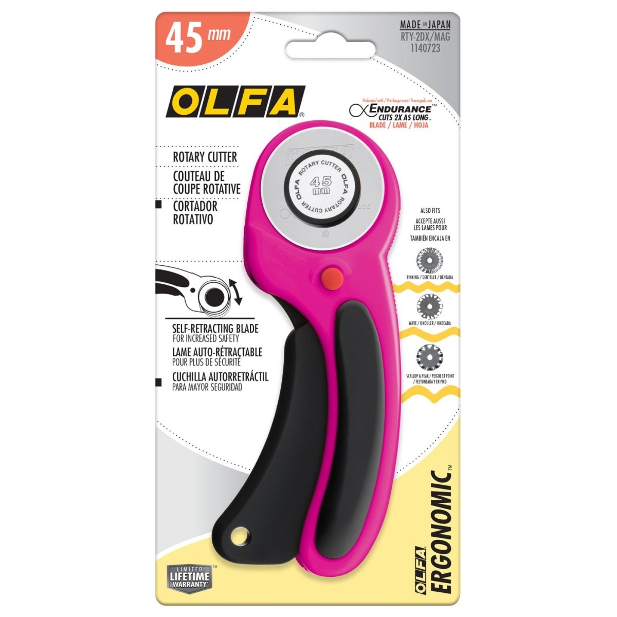 Olfa 45mm Ergonomic Rotary Cutter - Magenta | Olfa Corporation -RTY-2DX/MAG - Justin Fabric!