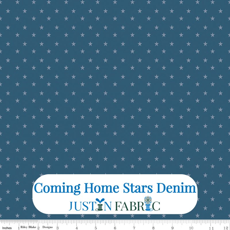 Coming Home Stars Denim Cotton Yardage by Vicki Gifford | Riley Blake Designs SKU: C14423-DENIM. Denim fabric featuring Tone-on-Tone Stars