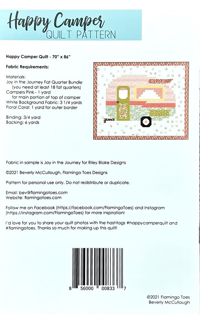 Happy Camper Quilt Pattern by Flamingo Toes | Riley Blake Designs pattern back