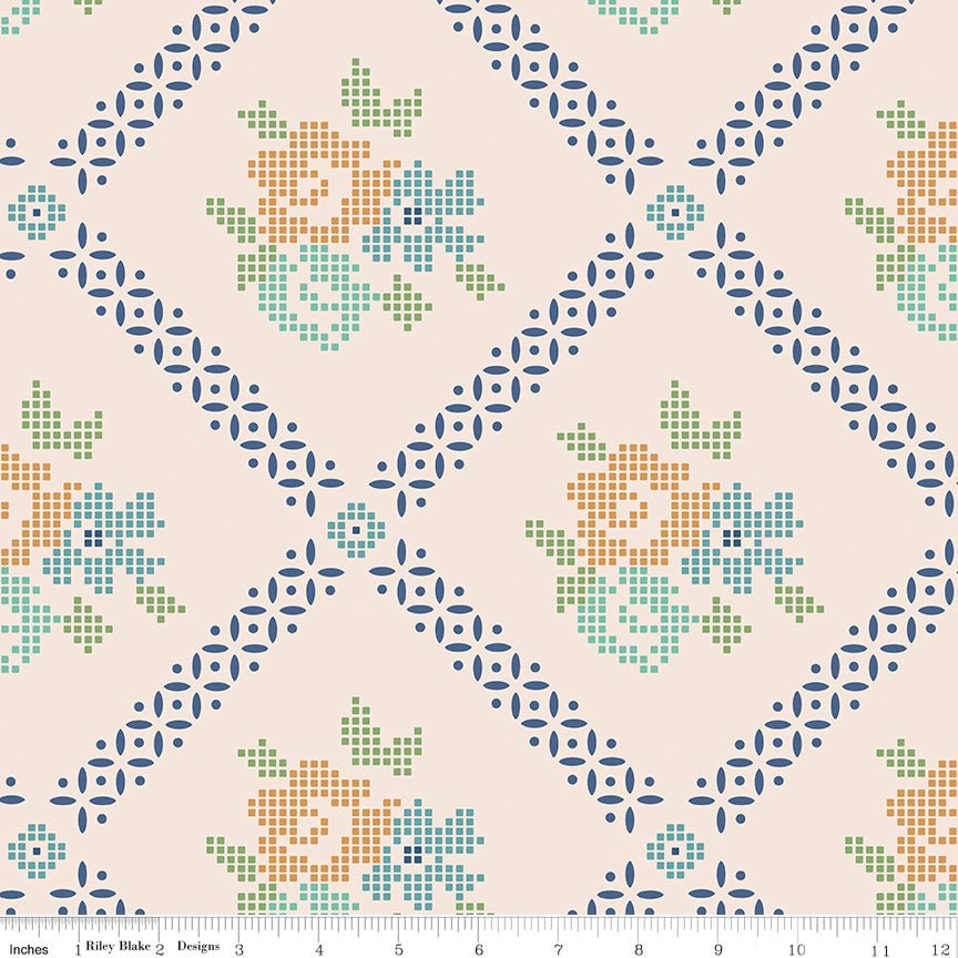 Mercantile Wide Back Adore Blues Yardage by Lori Holt | Riley Blake Designs, SKU: WB14408-BLUES Pre-Order January 2024 -WB14408-BLUES - Justin Fabric!