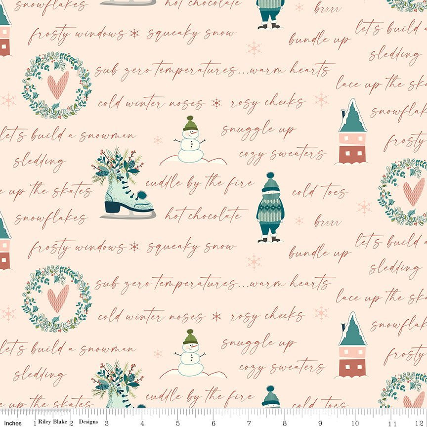 Arrival of Winter Text Blush Yardage | SKU: C13522-BLUSH -C13522-BLUSH - Justin Fabric!