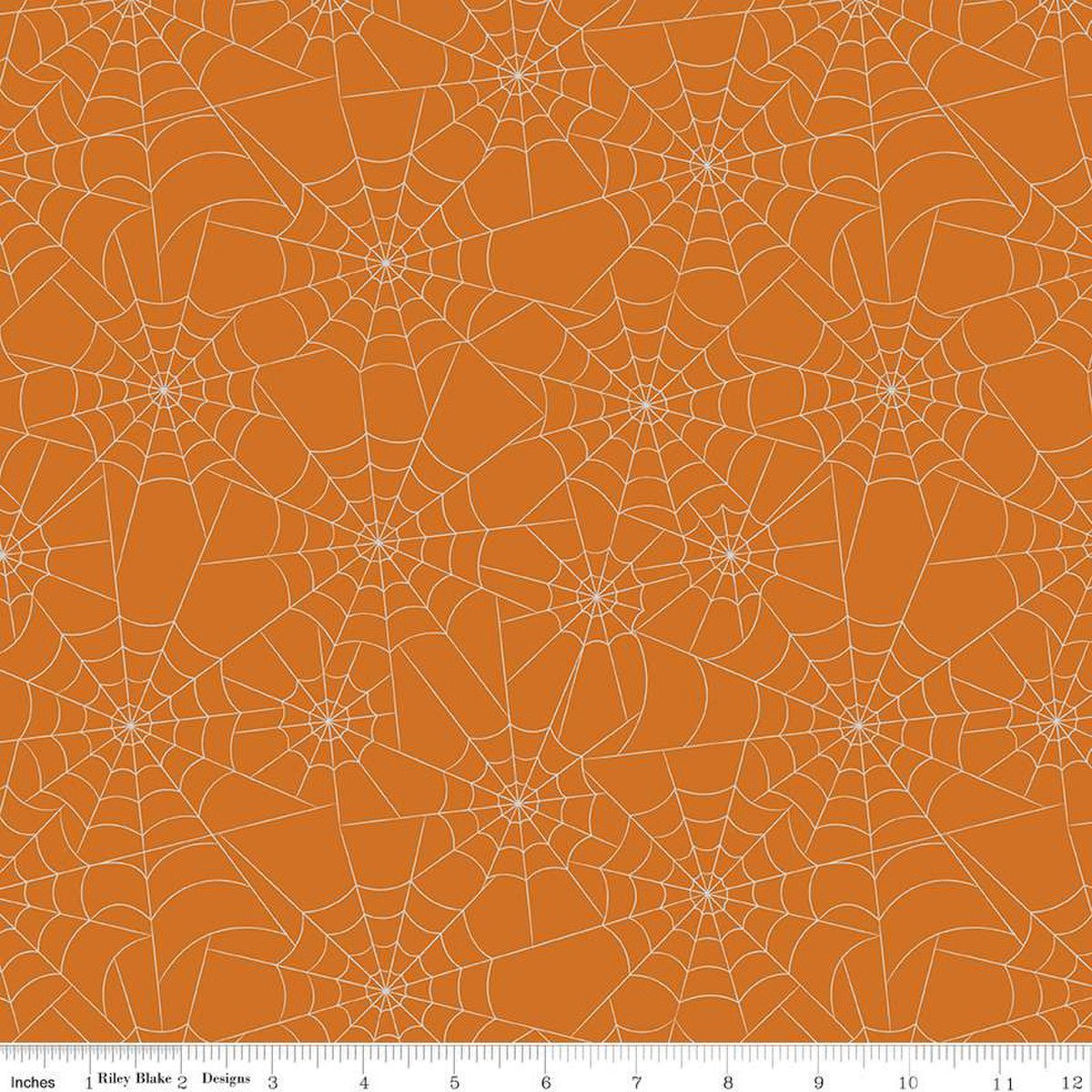 Bad to the Bone Spiderwebs Orange Sparkle Yardage | SKU: SC11922-ORANGE -SC11922-ORANGE - Justin Fabric!