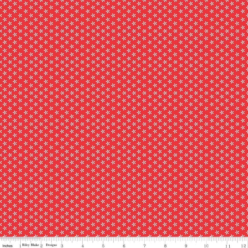 Bee Basics Tiny Daisy Red Yardage - Lori Holt | SKU: C6403-RED -C6403-RED - Justin Fabric!