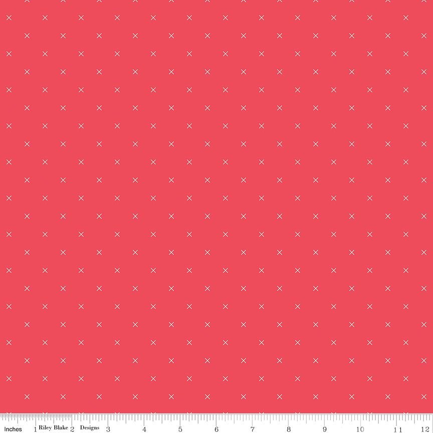 Bee Cross Stitch Cayenne Yardage - Lori Holt | SKU: C745-CAYENNE -C745-CAYENNE - Justin Fabric!