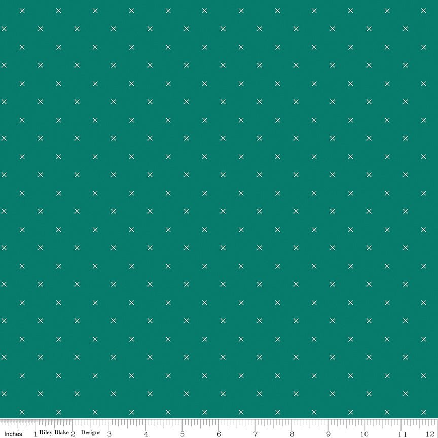 Bee Cross Stitch Jade Yardage by Lori Holt | SKU: C745-JADE -C745-JADE - Justin Fabric!