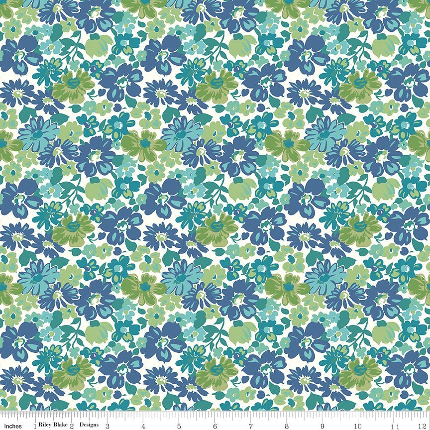 Bee Vintage Mildred Blue Remnant by Lori Holt -C13070-BLUE-35.5” - Justin Fabric!