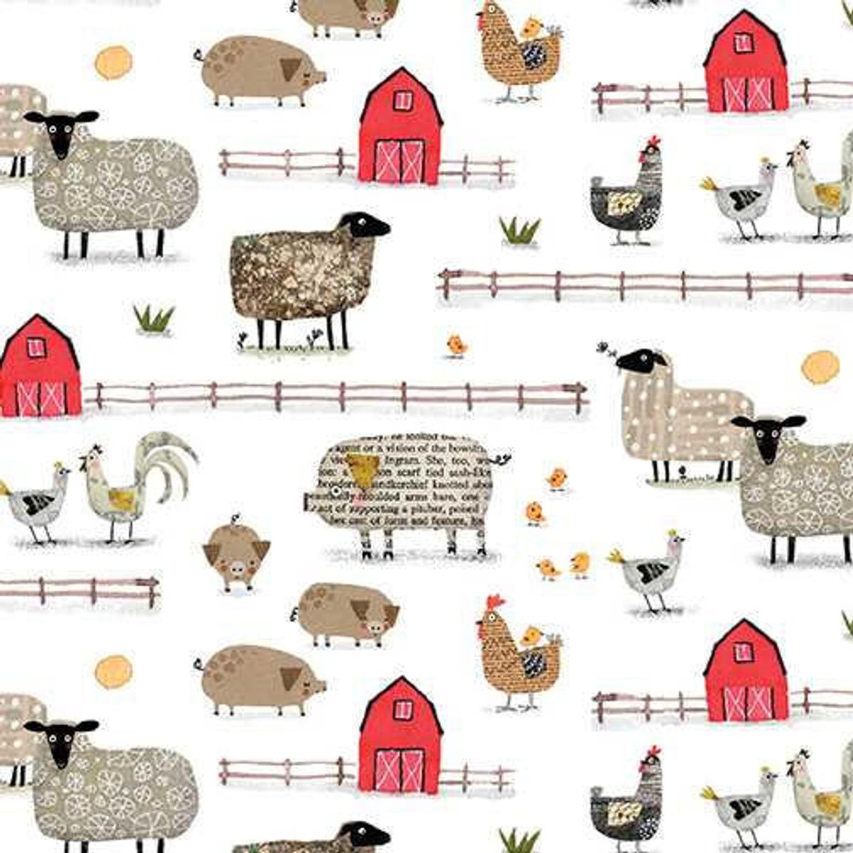 On the Farm Farm Scene White Yardage| SKU: 9454-09 -9454B-09 - Justin Fabric!