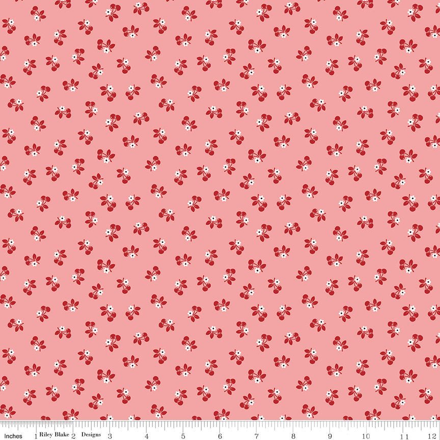 Calico Cherries Heirloom Coral Yardage by Lori Holt for Riley Blake -C12848-CORAL-1 - Justin Fabric!