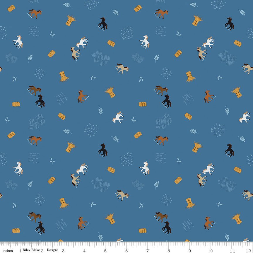 Country Life Grazing the Hay Denim Yardage | SKU: C13793-DENIM -C13793-DENIM - Justin Fabric!