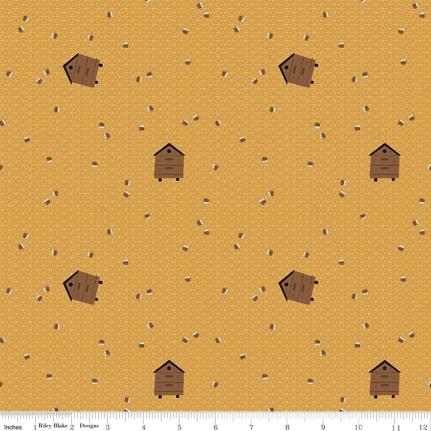 Country Life Worker Bee Honey Yardage | SKU: C13795-HONEY -C13795-HONEY - Justin Fabric!