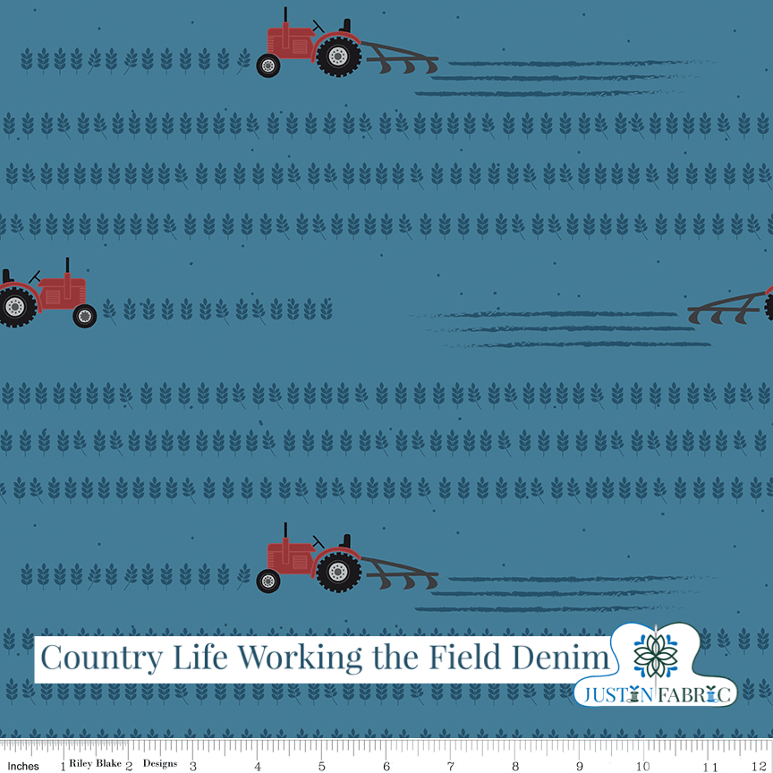 Country Life Working the Field Denim Yardage | SKU: C13792-DENIM -C13792-DENIM - Justin Fabric!