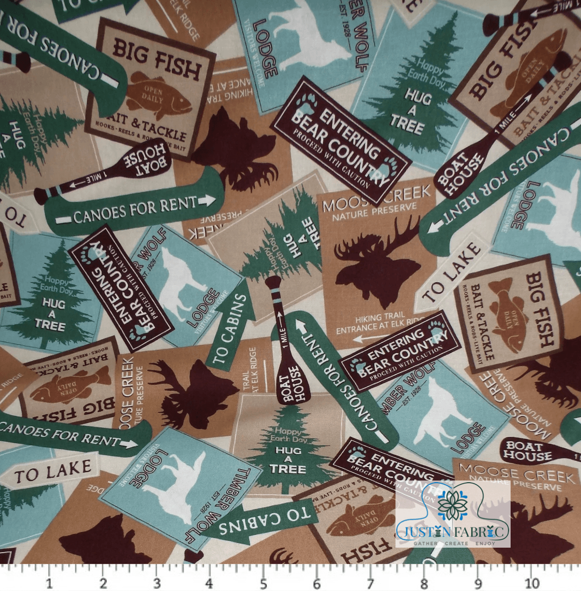 Cream Lodging Signs Yardage | SKU: 12920-07 -B-12920-07 - Justin Fabric!