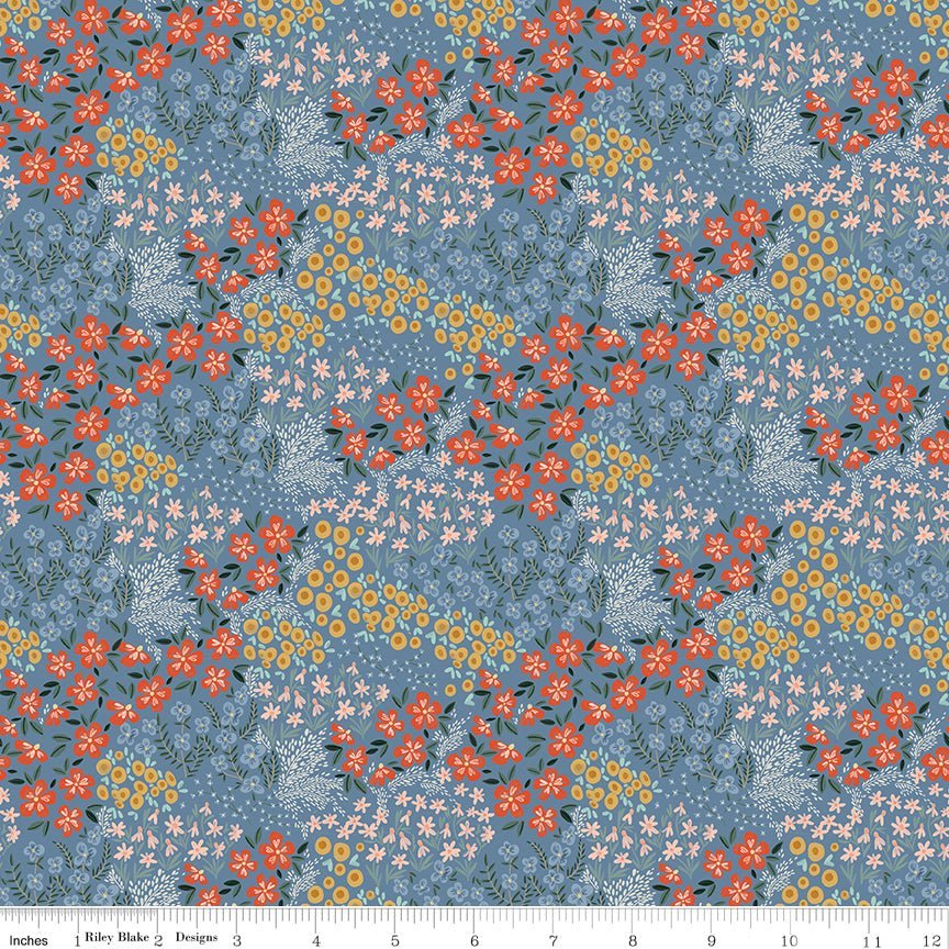 Farmhouse Summer Floral Denim Yardage | SKU: C13632-DENIM -C13632-DENIM - Justin Fabric!