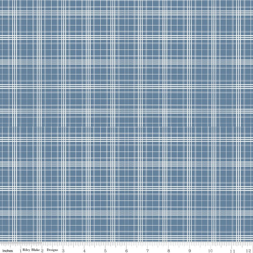 Farmhouse Summer Plaid Denim Yardage | SKU: C13634-DENIM -C13634-DENIM - Justin Fabric!
