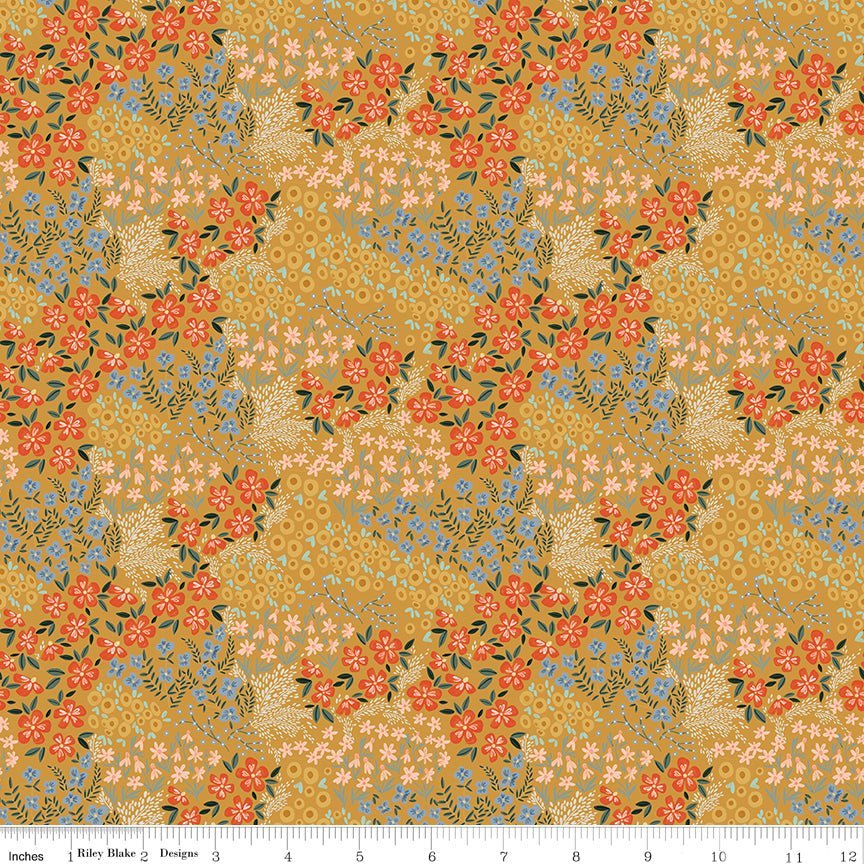 Farmhouse Summer Gold Floral Yardage | SKU: C13632-GOLD -C13632-GOLD - Justin Fabric!