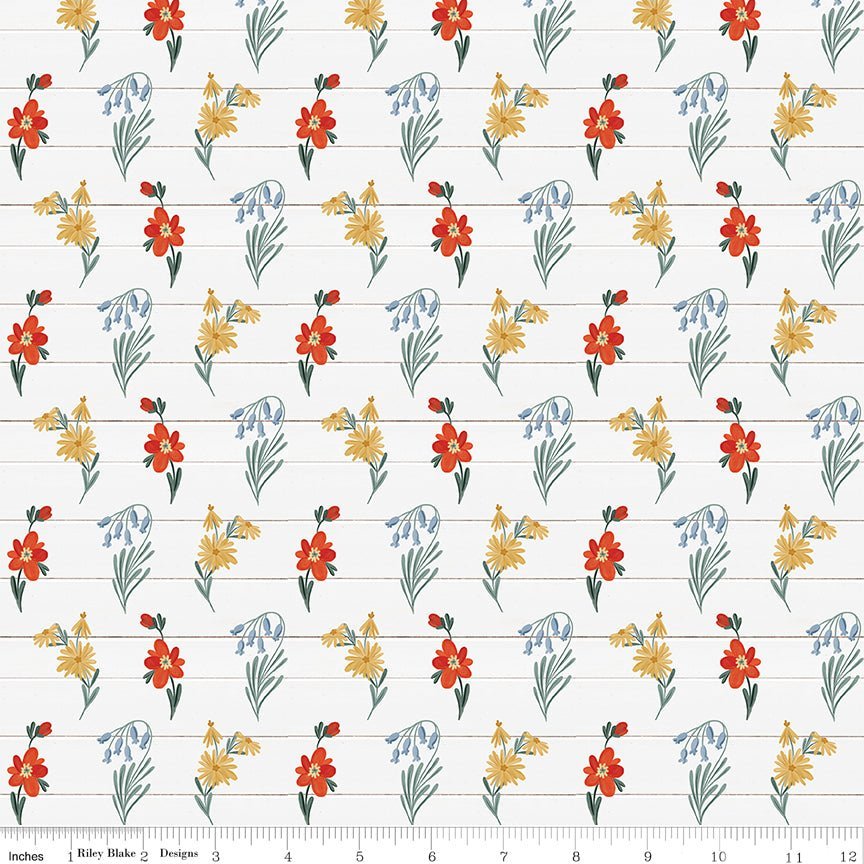 Farmhouse Summer Off White Wildflowers Yardage | SKU: C13631-OFFWHITE -C13631-OFFWHITE - Justin Fabric!