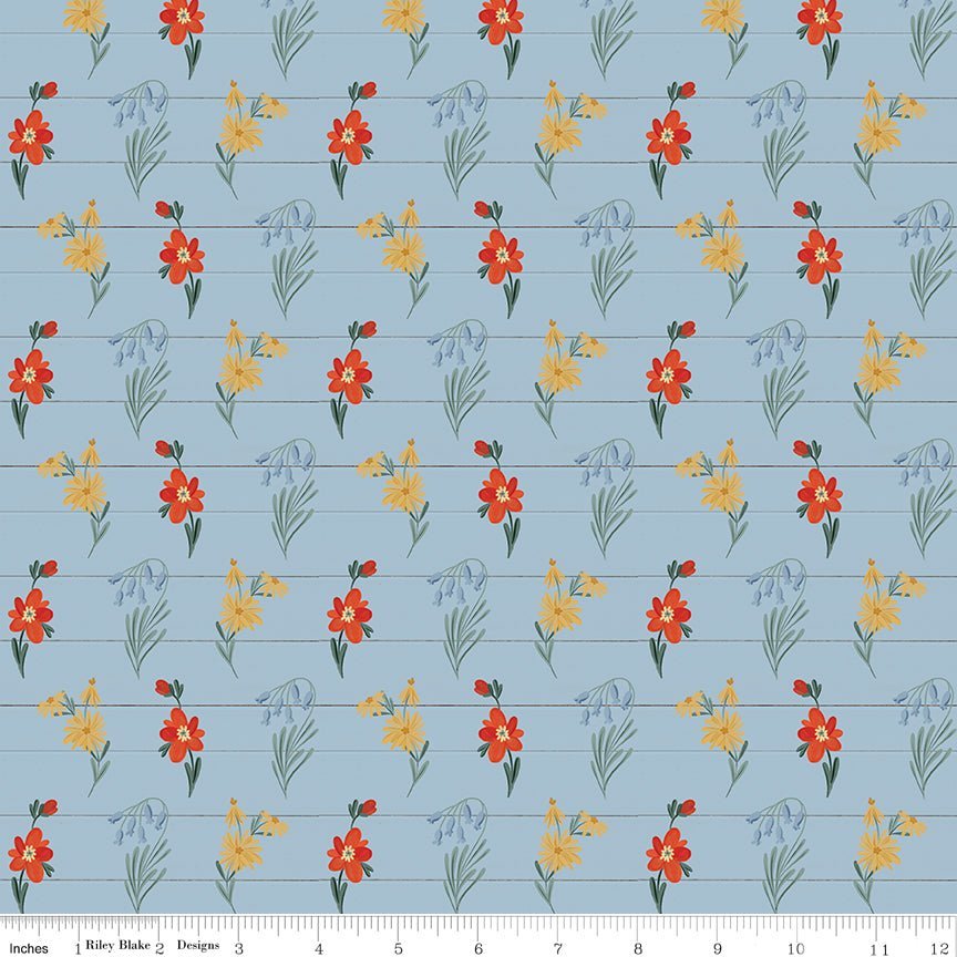 Farmhouse Summer Sky Wildflowers Yardage | SKU: C13631-SKY -C13631-SKY - Justin Fabric!