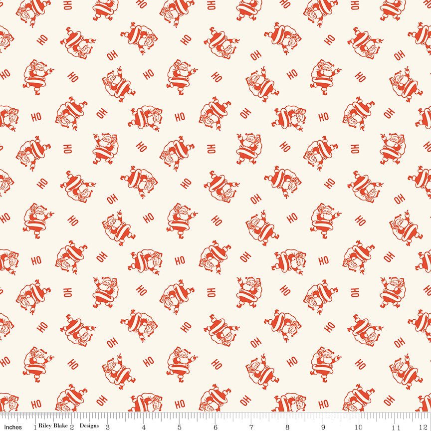 Holiday Cheer Ho Ho Santa Cream Yardage | SKU: C13615-CREAM -C13615-CREAM - Justin Fabric!