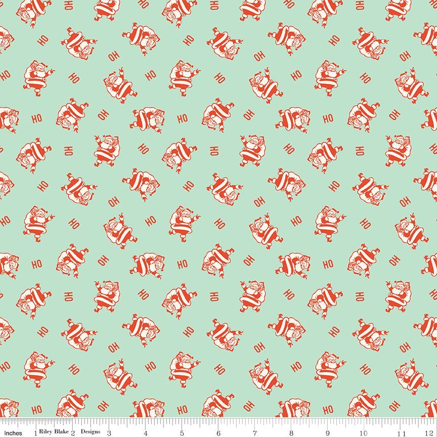 Holiday Cheer Ho Ho Santa Mint Yardage | SKU: C13615-MINT -C13615-MINT - Justin Fabric!