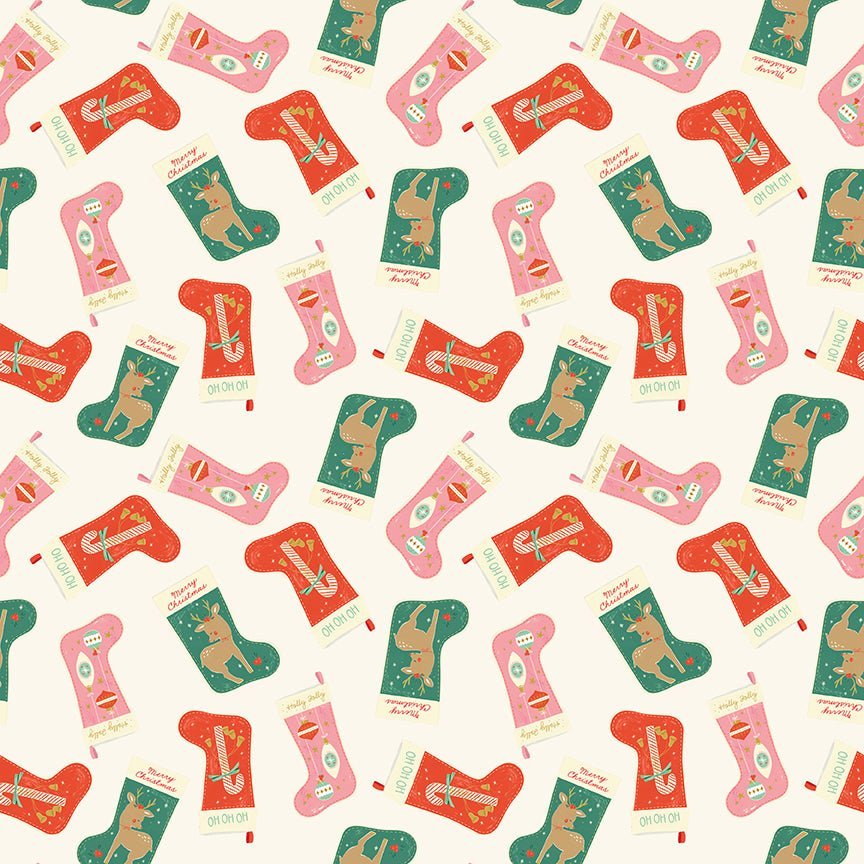 Holiday Cheer Stockings Cream Yardage | SKU: C13611-CREAM -C13611-CREAM - Justin Fabric!