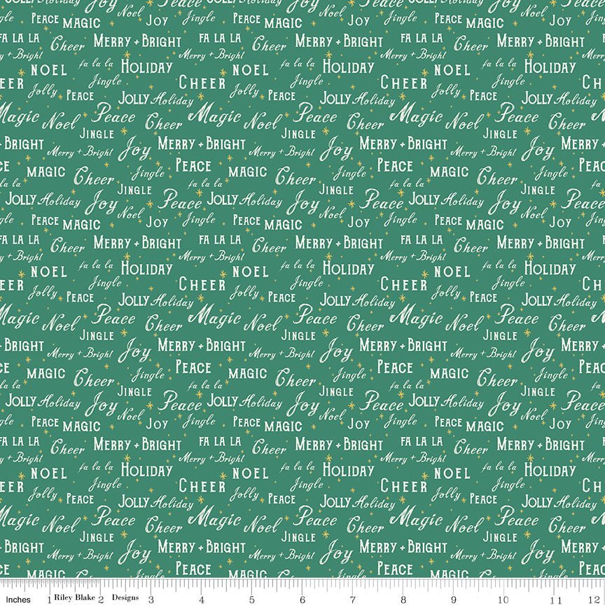 Holiday Cheer Text Green by My Mind’s Eye | Riley Blake Designs C13613-GREEN -C13613-GREEN - Justin Fabric!