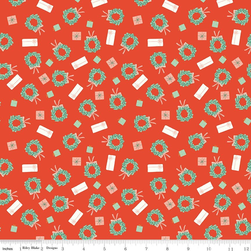 Holiday Cheer Wreaths Red by My Mind’s Eye | Riley Blake Designs C13614-RED -C13614-RED - Justin Fabric!