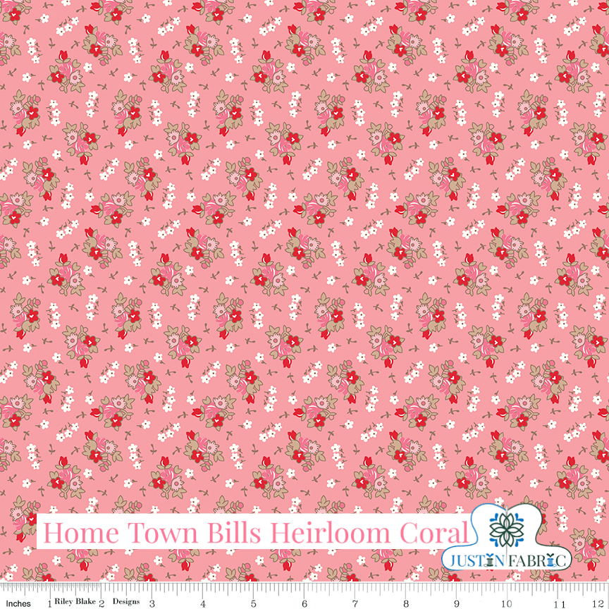Home Town Bills Heirloom Coral Yardage | SKU: C13582-HERICORAL -C13582-HEIRCORAL - Justin Fabric!