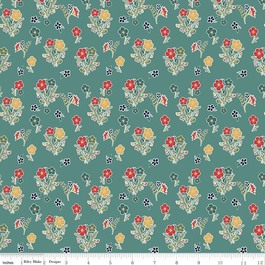Love You S’more Floral Teal Yardage | SKU: C12144-TEAL -C12144-TEAL - Justin Fabric!