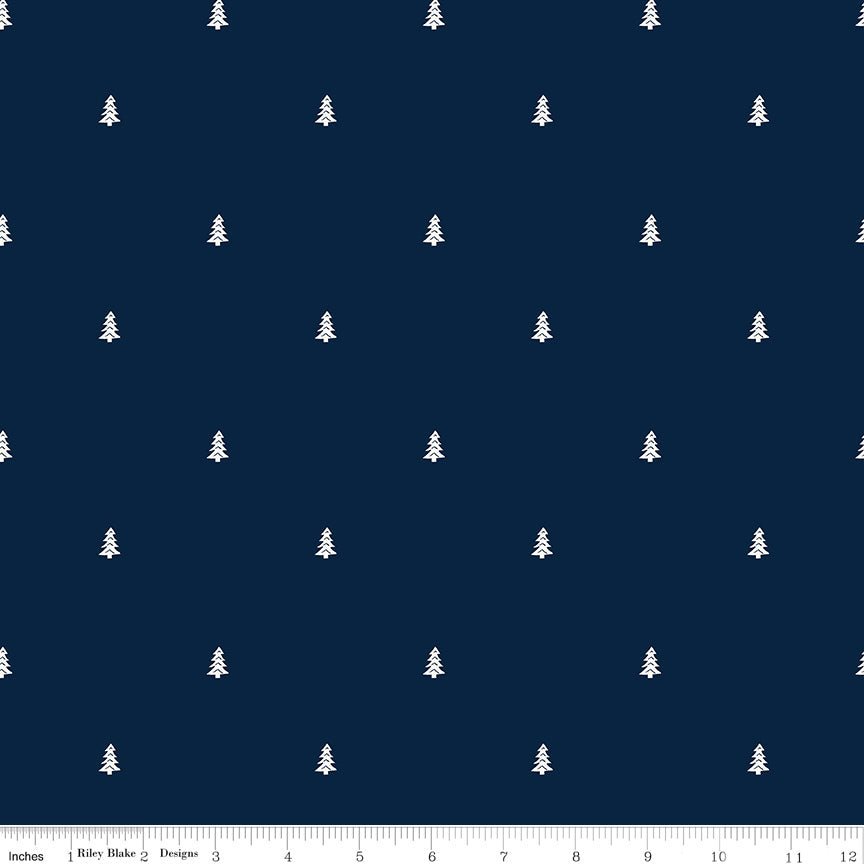 Love You S’more Trees Navy Yardage | SKU: C12146-NAVY -C12146-NAVY - Justin Fabric!