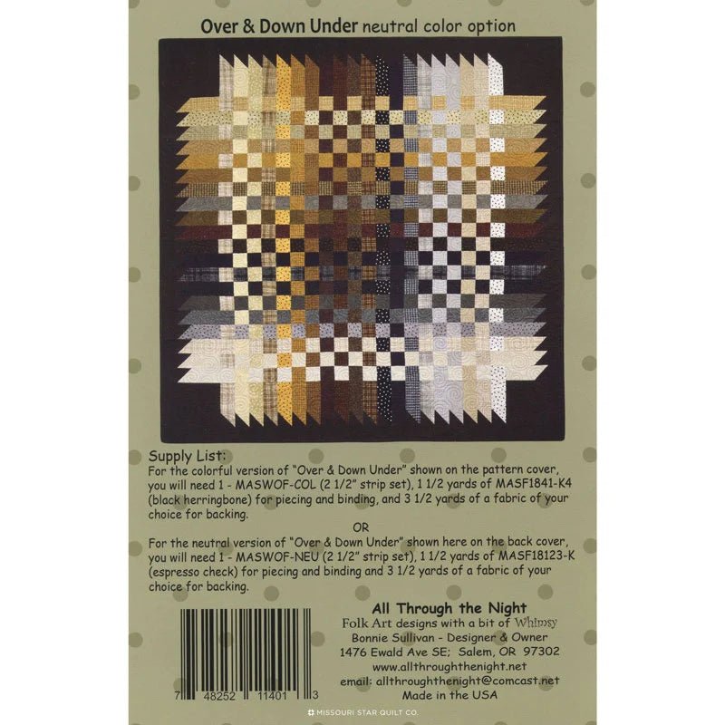 Over & Down Under Pattern by Bonnie Sullivan - ATN1607 -ATN1607 - Justin Fabric!