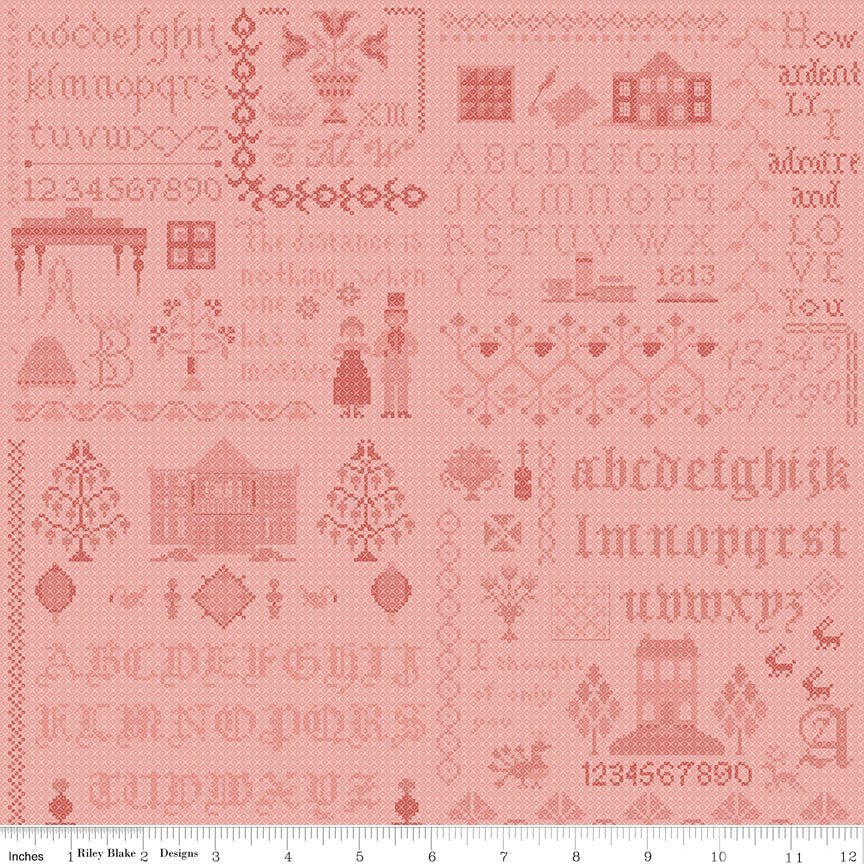 Pride & Prejudice Meryton Sampler Coral for Riley Blake Designs Pre-order -C13786-CORAL-1 - Justin Fabric!