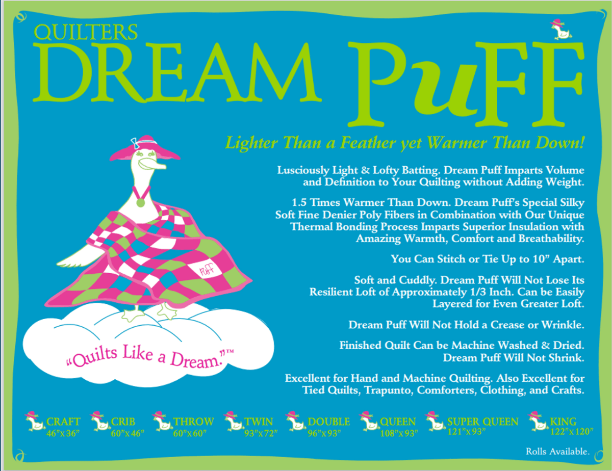 Quilter’s Dream Puff Throw Batting 60” x 60” - Justin Fabric!