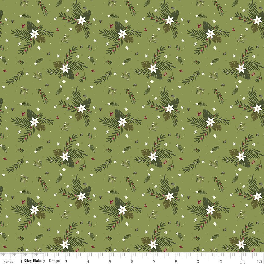 Silent Night Olive Branch Olive Sparkle Yardage | SKU: SC13572-OLIVE -SC13572-OLIVE-1/4 - Justin Fabric!
