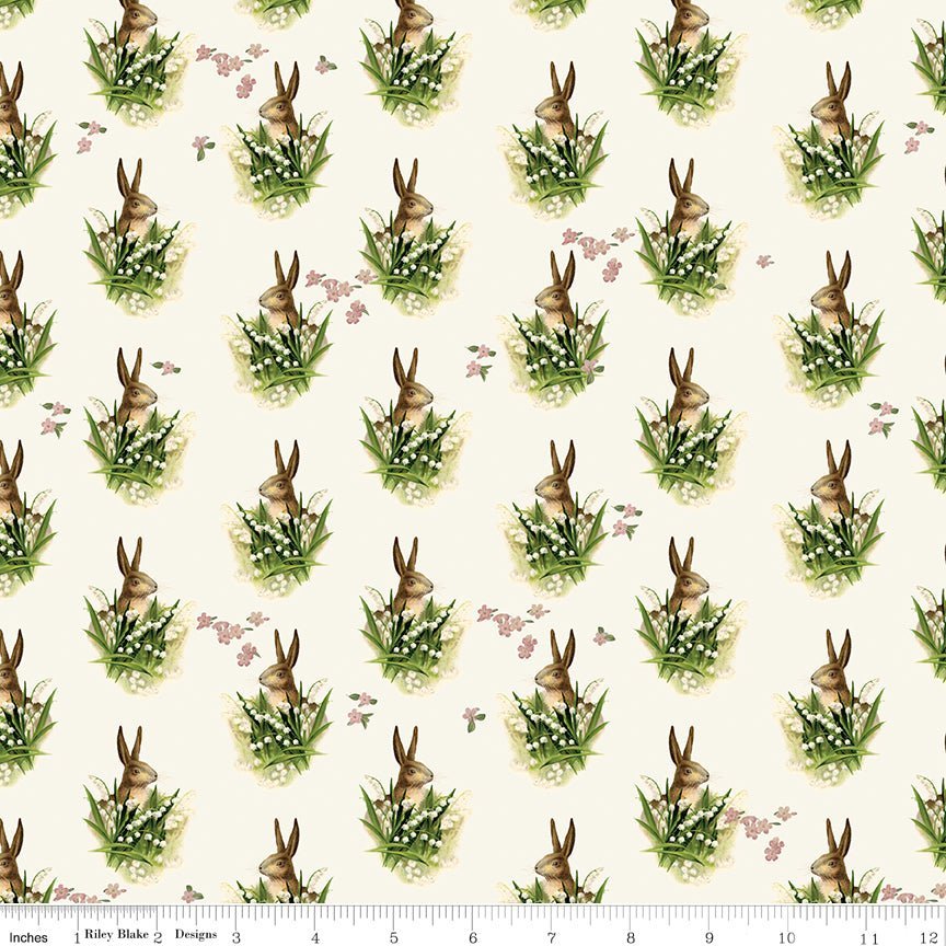 Springtime Bunnies Cream Yardage | SKU: CD12812-CREAM -CD12812-CREAM-1/4 - Justin Fabric!