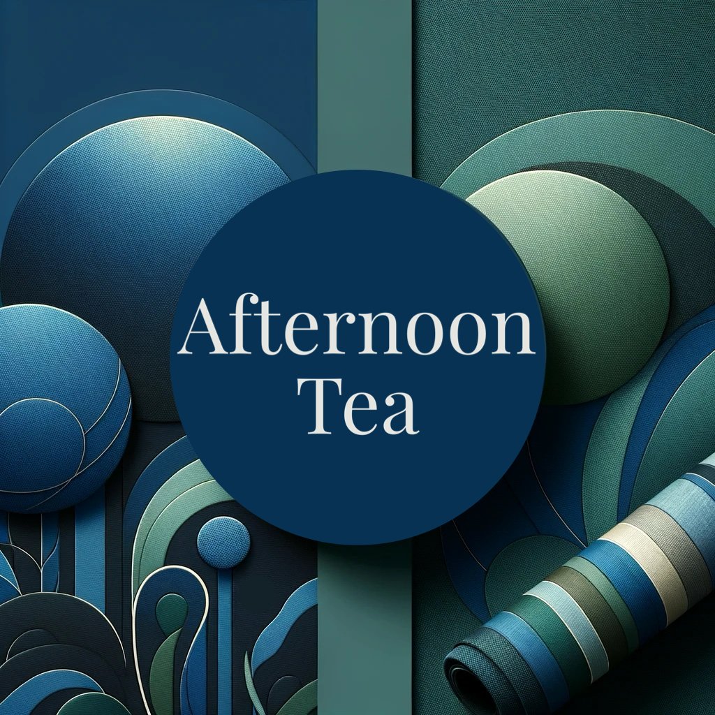 Elegant fabrics featuring motifs of teacups, florals, and delicate paisleys in a soft color palette - Afternoon Tea