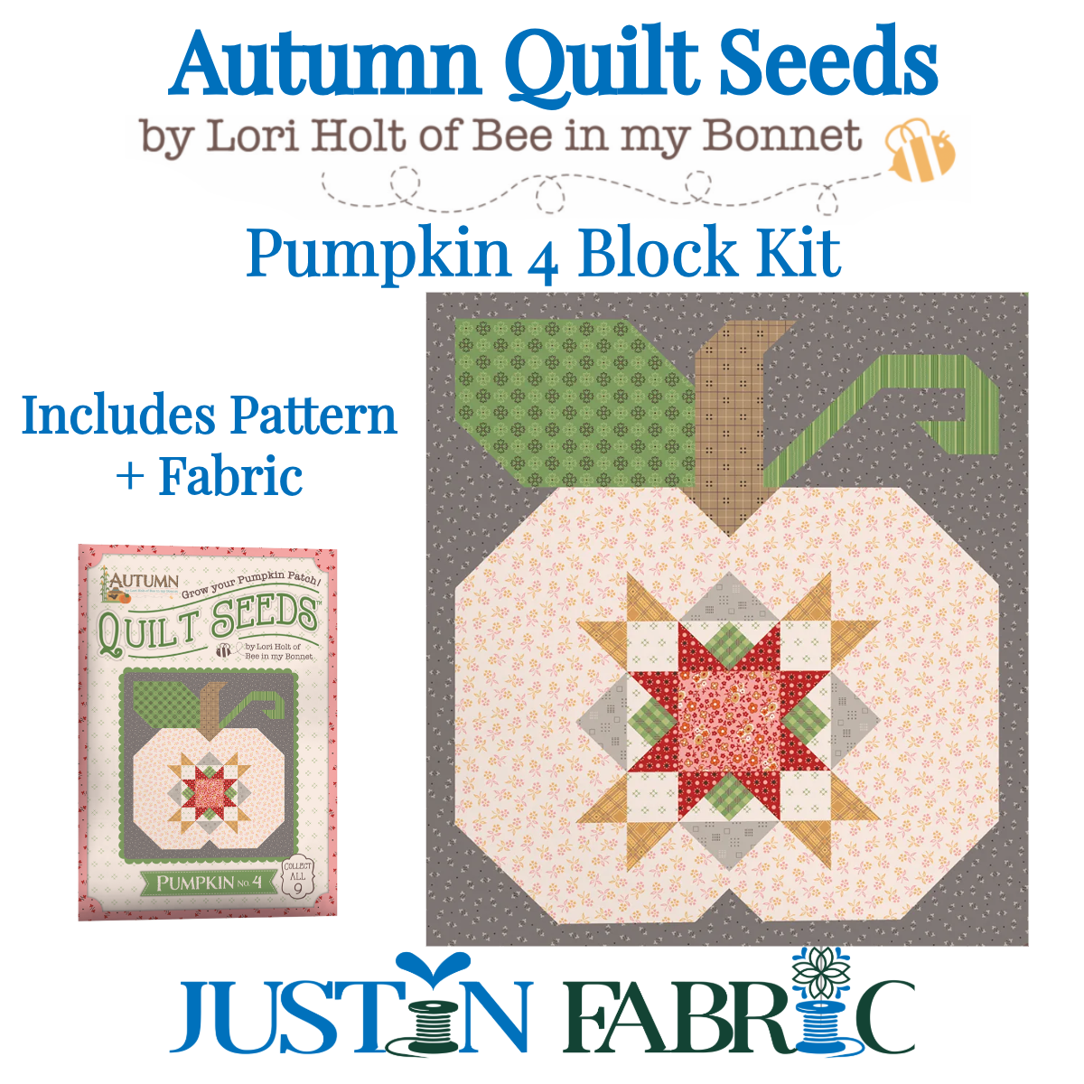Autumn Quilt Seeds Pumpkin 4 Block Kit Featuring Autumn by Lori Holt